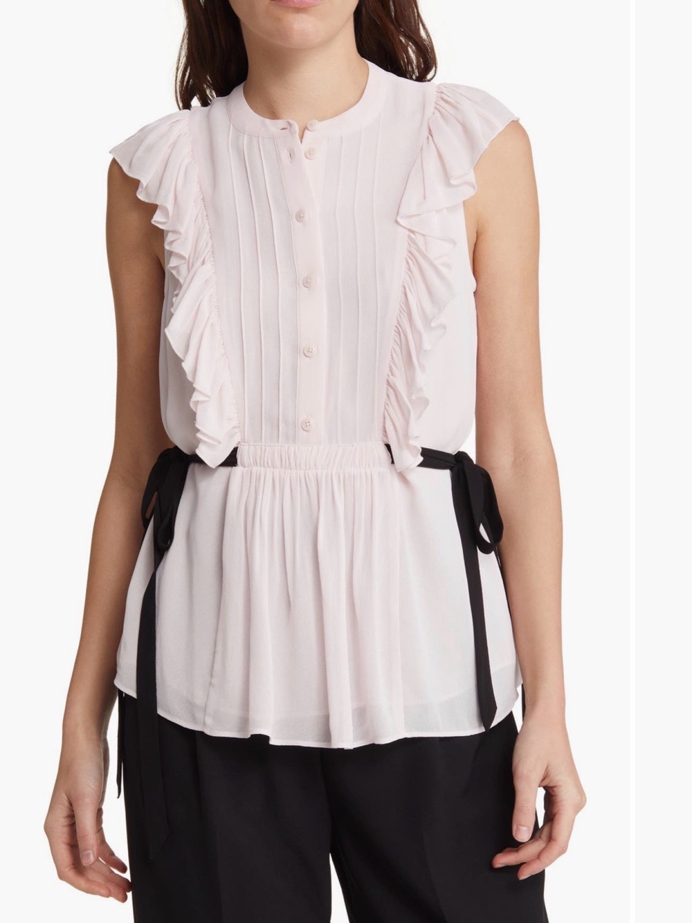 Ted Baker Pale Pink Ruffle Pintuck Sleeveless Blouse